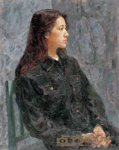 申胜秋 1999年作 黑衣少女 91.5×73cm